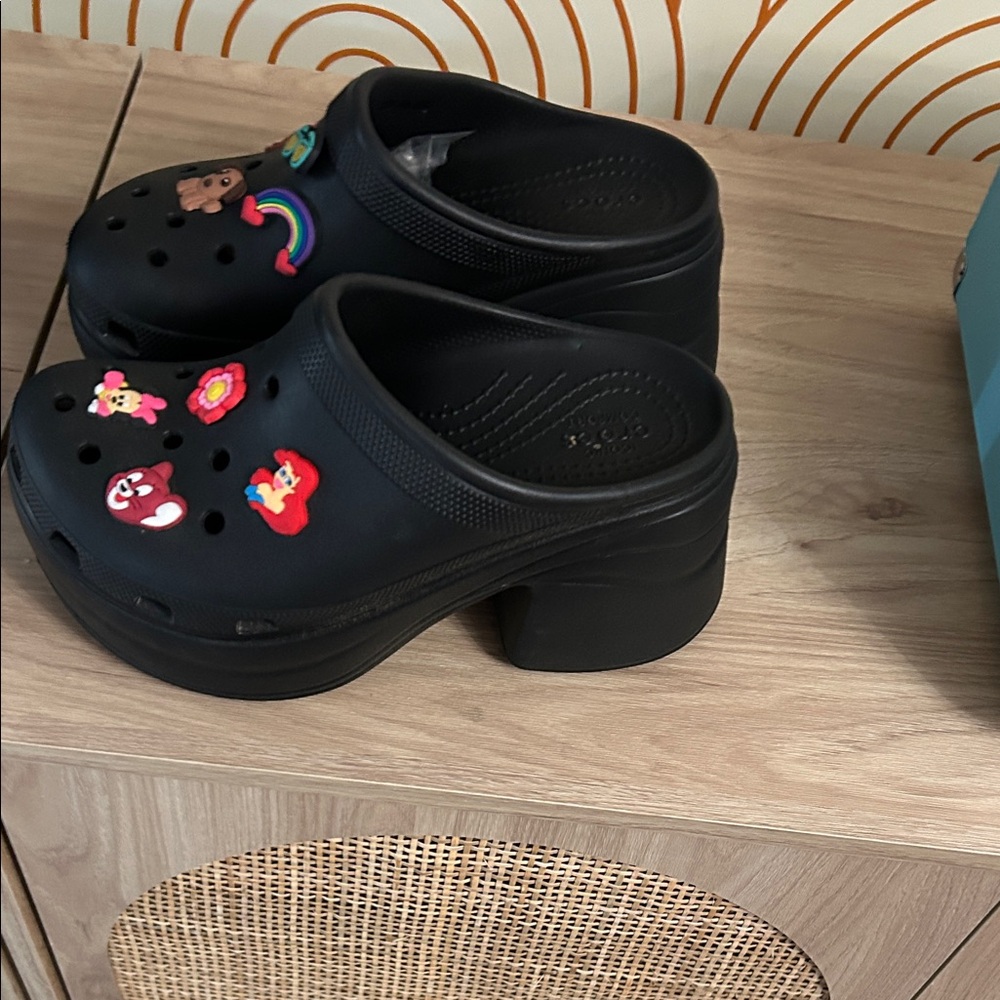 Crocs- Black Clogs with Colorful Charms